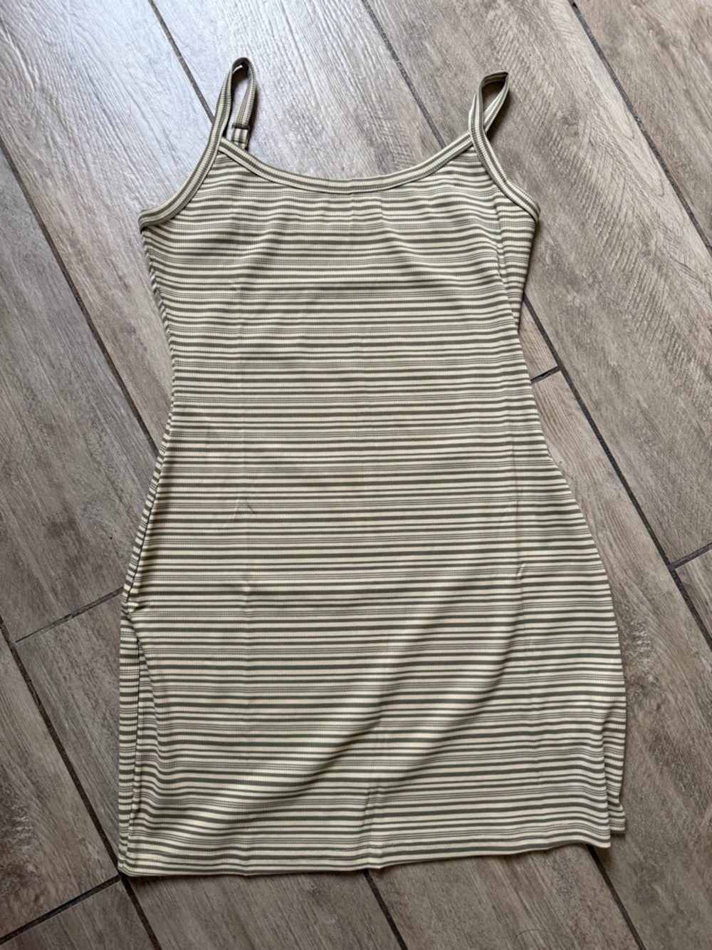 Striped Beige Sleeveless Bodycon Dress